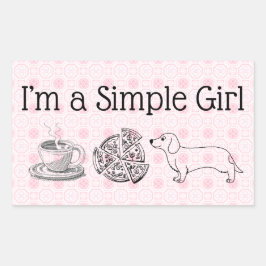シンプル女の子 – コーヒー、ピザ&ドッグ(4枚) 長方形シール
