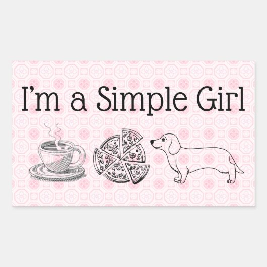 シンプル女の子 – コーヒー、ピザ&ドッグ（4枚） 長方形シール (正面)