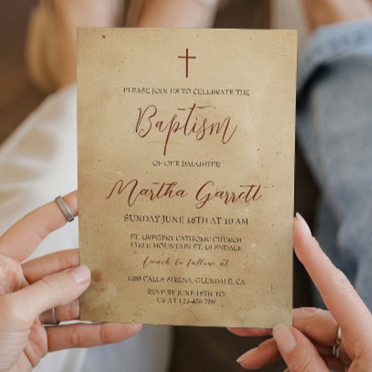 シンプル女エレガント素朴の洗礼 招待状