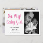 シンプル女児写真コラージュ誕生発表 案内状 (正面/裏面)