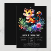 シンプル威厳のある虎誕生日 招待状 (正面/裏面)