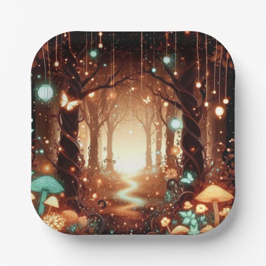 シンプル威厳のあるEnchanted Forest Baby Shower ペーパープレート (正面)