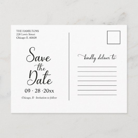 シンプル婚約の発表と日付の保存 ポストカード (裏面)