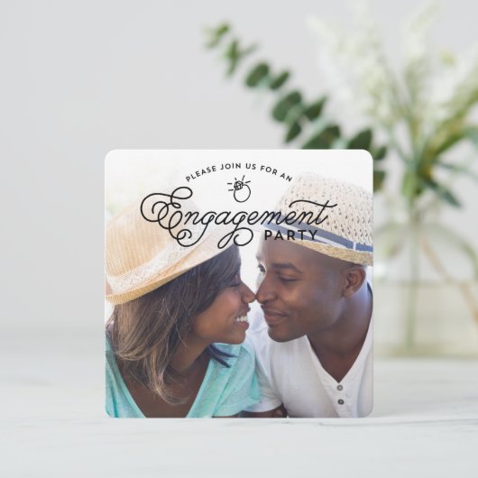 シンプル婚約パーティモダンフルフォトスクエア 招待状 (スタンド正面)