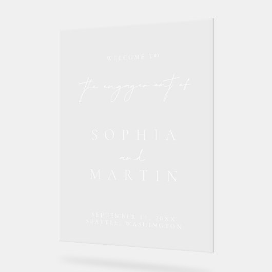 シンプル婚約モダンアクリル系ウェルカムサイン アクリルサイン (傾斜)