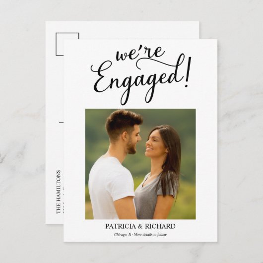 シンプル婚約発表婚約した写真 ポストカード (正面/裏面)