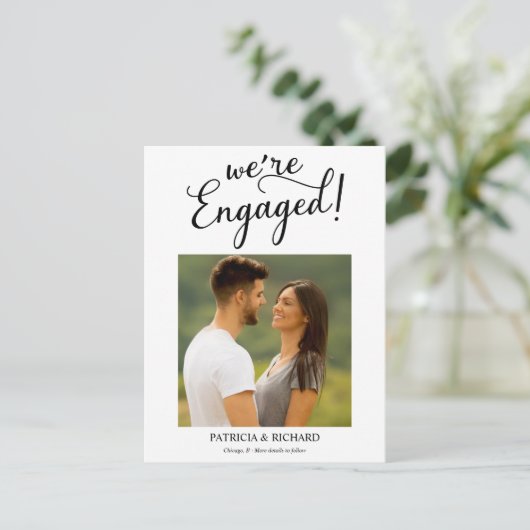 シンプル婚約発表婚約した写真 ポストカード (スタンド正面)
