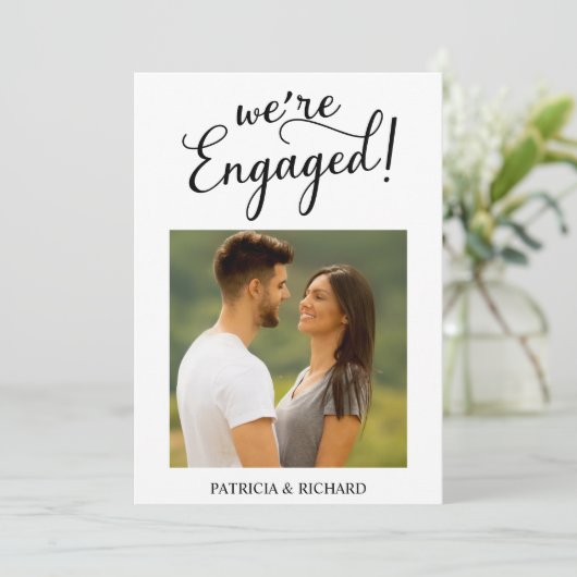 シンプル婚約発表婚約した写真 案内状 (スタンド正面)