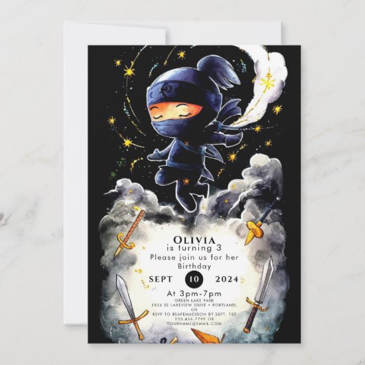 シンプル子忍者誕生日 招待状 (正面)