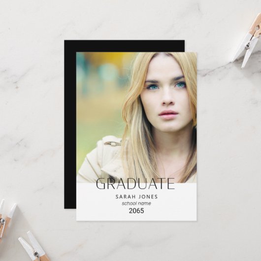 シンプル学生写真の卒業発表 招待状 (正面/裏面インサイチュ)