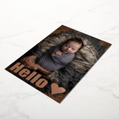 シンプル実在バラ金ゴールド写真ベビー発表 箔招待状 (回転した状態)