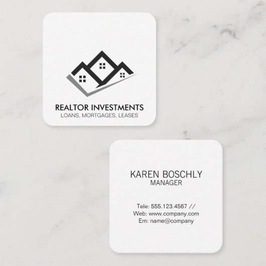 シンプル実在企業の不動産業者 | ホームアイコン スクエア名刺 (正面/裏面)
