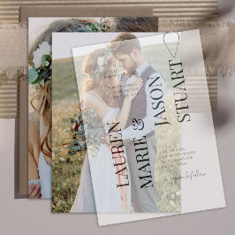 シンプル実在Vellum Overlエレガント 2写真結婚S 招待状