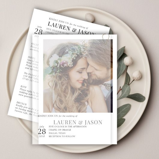 シンプル実在Vellum Overlay Photoの結婚詳細 招待状