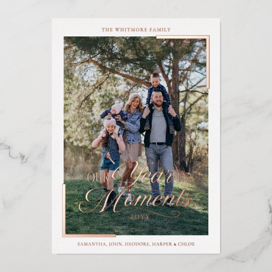 シンプル家族の写真クリスマス 箔シーズンカード (正面)