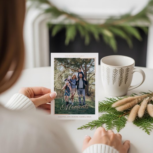 シンプル家族の写真クリスマス 箔シーズンカード