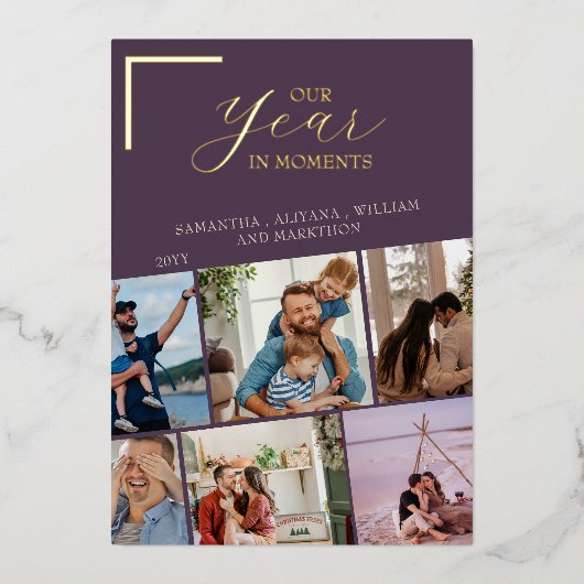 シンプル家族の写真クリスマス 箔招待状 (正面)