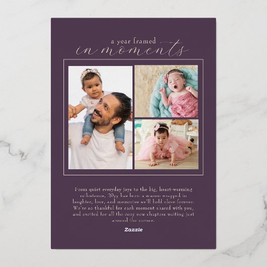 シンプル家族の写真クリスマス 箔招待状 (裏面)