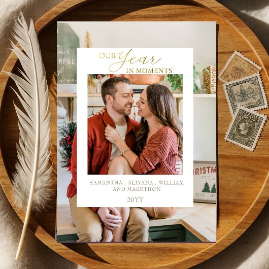 シンプル家族の写真クリスマス 箔招待状