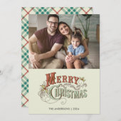 シンプル家族の写真メリークリスマス シーズンカード (正面/裏面)