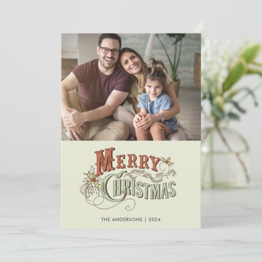 シンプル家族の写真メリークリスマス シーズンカード (スタンド正面)