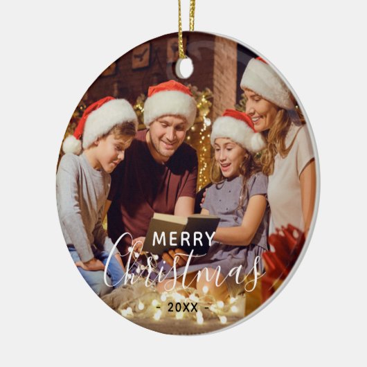 シンプル家族の写真メリークリスマス セラミックオーナメント (左)