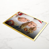 シンプル家族の写真名クリスマススクリプトエレガント 箔シーズンカード (回転した状態)