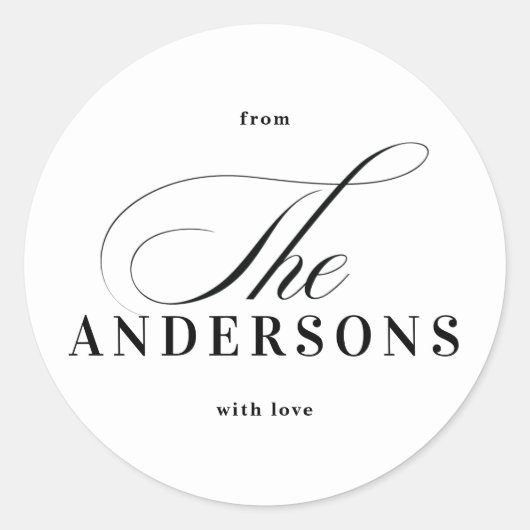 シンプル家族の名前クリスマスホリデーステッカー ラウンドシール (正面)