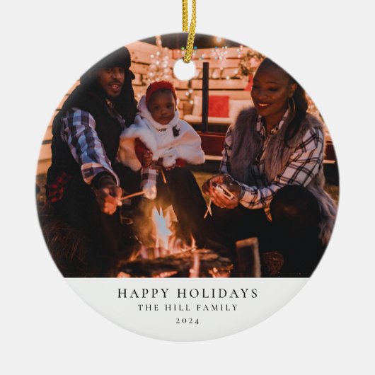 シンプル家族エレガント写真クリスマス セラミックオーナメント (正面)