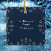 シンプル家族クリスマスフォトネイビーブルー セラミックオーナメント