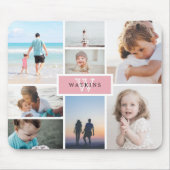 シンプル家族フォトコラージュ&ピンクモノグラム マウスパッド (正面)