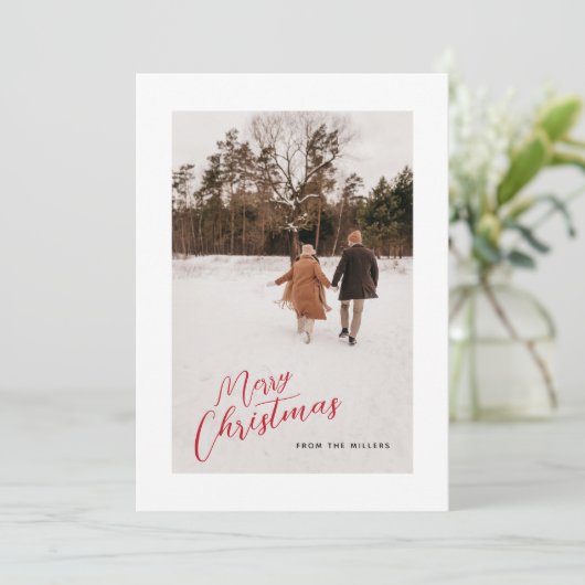 シンプル家族メリークリスマスフォトホリデー シーズンカード (スタンド正面)