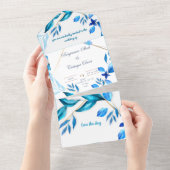 シンプル封筒結婚式招待状青と白 オールインワン招待状 (貼ってはがせる)