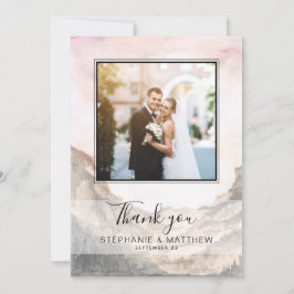 シンプル山の水の色の写真結婚の サンキューカード