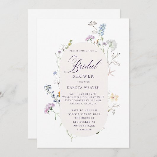 シンプル山花書道フローラブライダルシャワー 招待状 (正面/裏面)