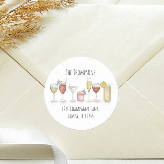 シンプル差出人住所カクテルドリンク ラウンドシール
