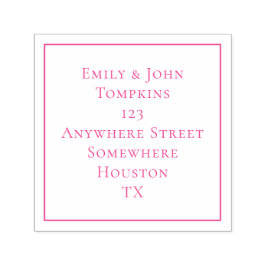 シンプル差出人住所スクウェア縁どピンク セルフインキングスタンプ