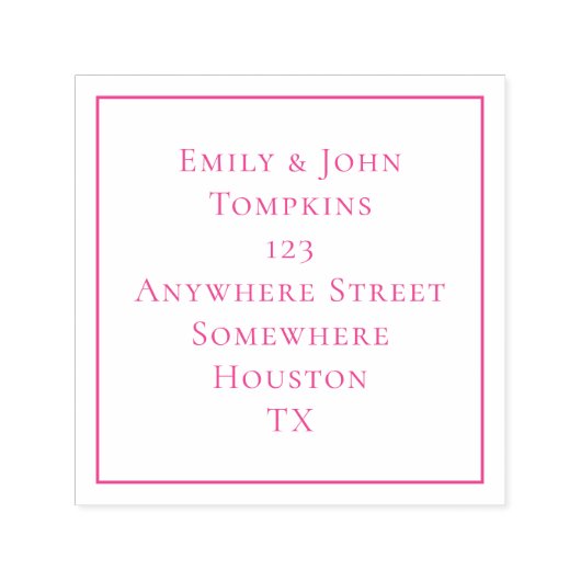 シンプル差出人住所スクウェア縁どピンク セルフインキングスタンプ (デザイン)
