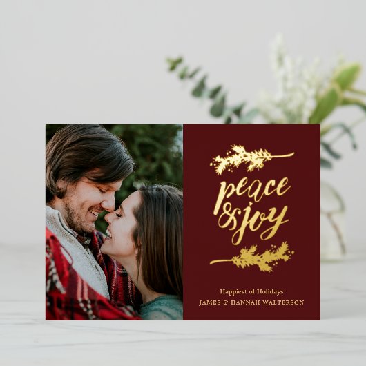 シンプル平和と喜びの枝の写真 箔シーズンカード (立ち正面)