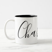 シンプル平白と黒の名前をカスタムするシャーロット ツートーンマグカップ (左)