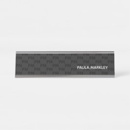 シンプル平黒グレーモダンモノグラム模様 デスクネームプレート