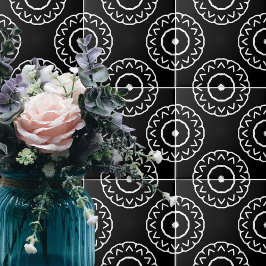 シンプル幾何パターン（の模様が）ある白黒 タイル