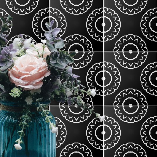 シンプル幾何パターン(の模様が)ある白黒 タイル