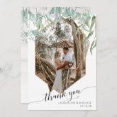 シンプル幾何モダンバラ金ゴールド葉の写真 サンキューカード (正面/裏面)