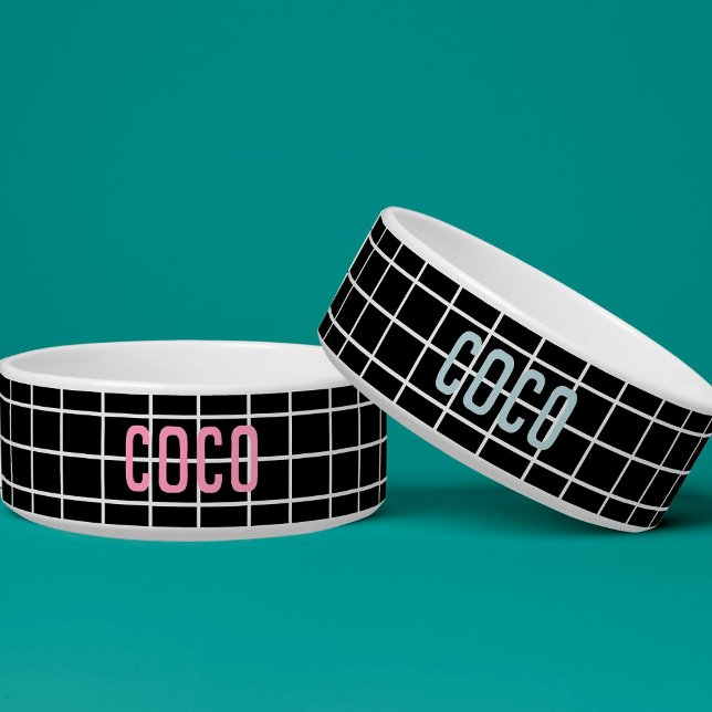 シンプル幾何モダンモノクロ青 ボウル (クリエイターアップロード済み)