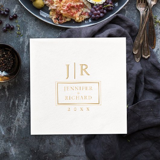 シンプル幾何学名イニシャル結婚のモノグラム 箔ナプキン