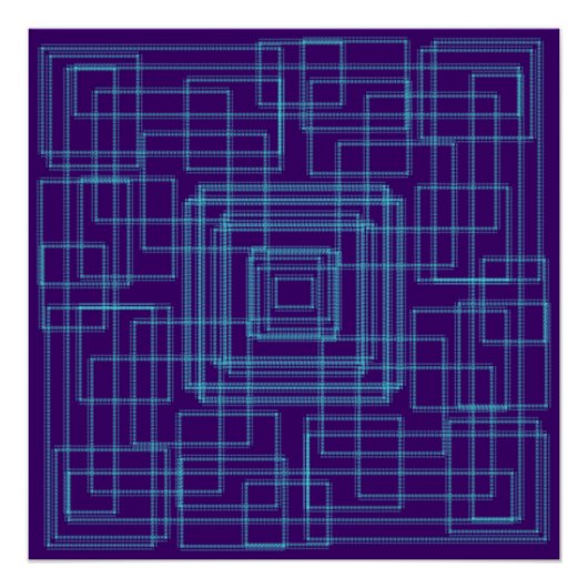 シンプル幾何学的ブルーデザイン ポスター (正面)