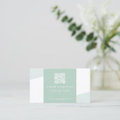 シンプル幾何学的QRコードシーフオムグリーン 名刺 (スタンド正面)