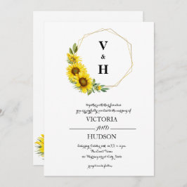 シンプル幾何金ゴールドひまわり 招待状