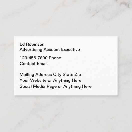 シンプル広告のアカウントエグゼクティブ名刺 名刺 (正面)